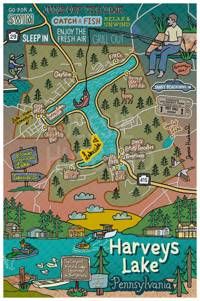 Map of Harveys Lake, PA (customization and framing options available)