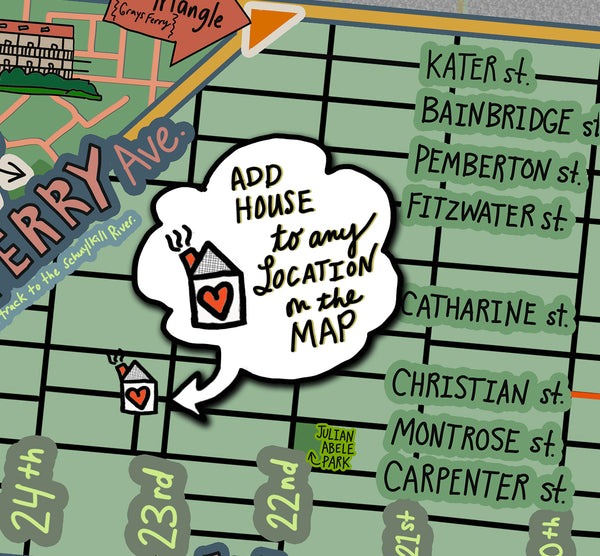 Map of Graduate Hospital, South of South, Philly neighborhood, Philly Map Art, Pennsylvania (customization and framing options)