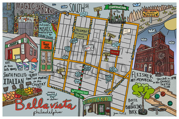 Map of Bella Vista, Philadelphia (customization and framing options available) - Jessie husband