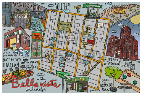 Map of Bella Vista, Philadelphia (customization and framing options available) - Jessie husband
