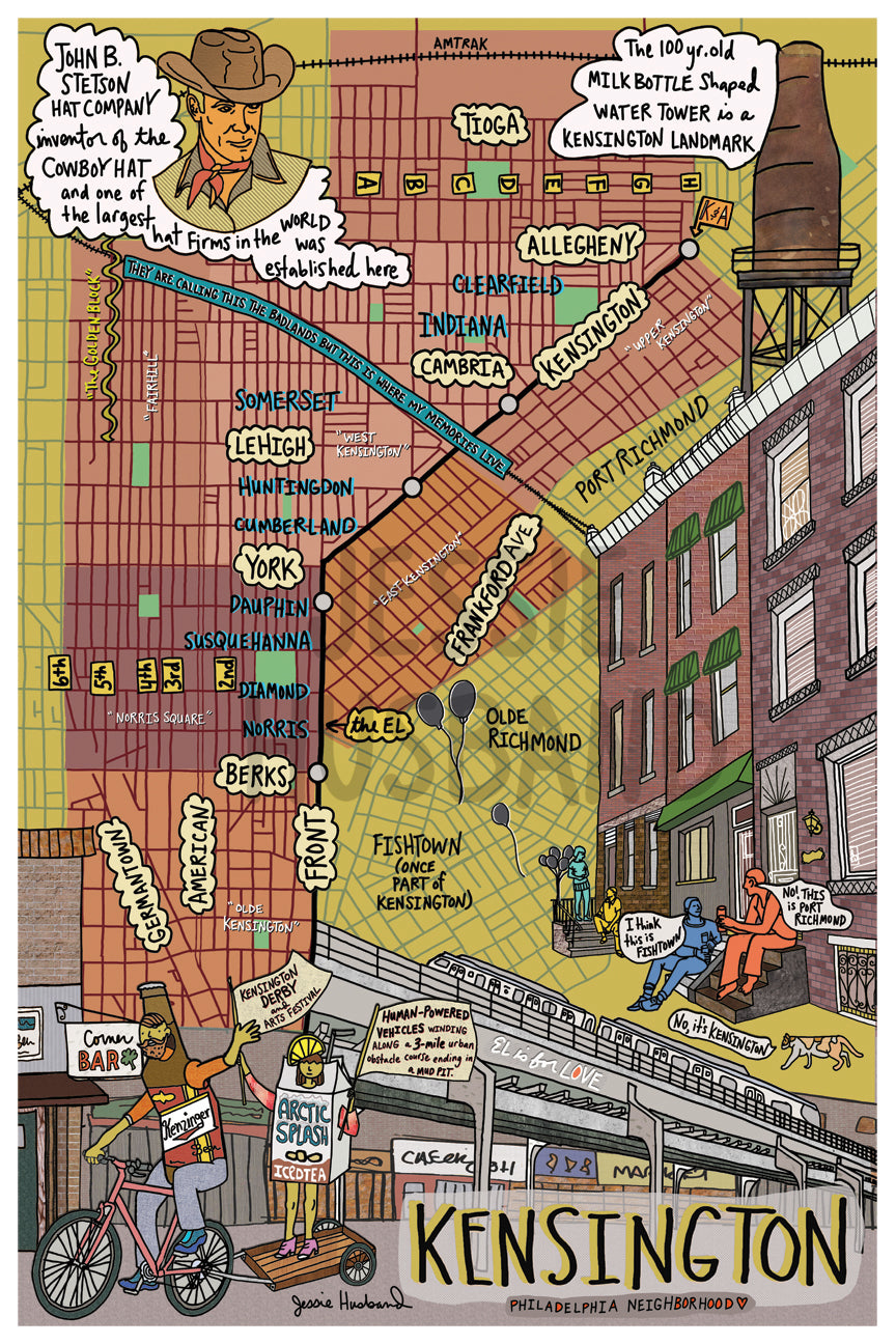 Map of Kensington, Philadelphia (customization and framing options available) - Jessie husband
