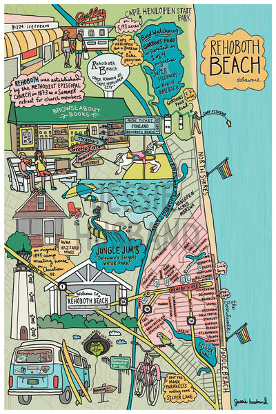 Map of Rehoboth Beach, Delaware (customization and framing options available) - Jessie husband