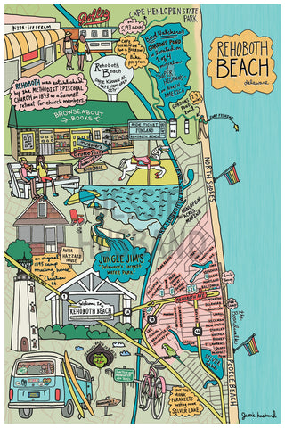 Map of Rehoboth Beach, Delaware (customization and framing options available) - Jessie husband