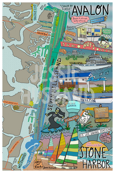Map of Avalon and Stone Harbor, New Jersey (customization and framing options available) - Jessie husband