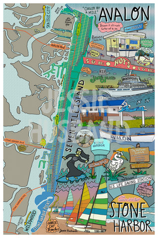 Map of Avalon and Stone Harbor, New Jersey (customization and framing options available) - Jessie husband