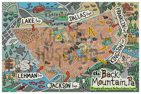Map of The Back Mountain, PA (customization and framing options available)