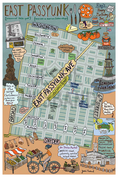Map of East Passyunk, Philadelphia (customization and framing options available) - Jessie husband