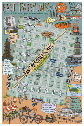 Map of East Passyunk, Philadelphia (customization and framing options available) - Jessie husband
