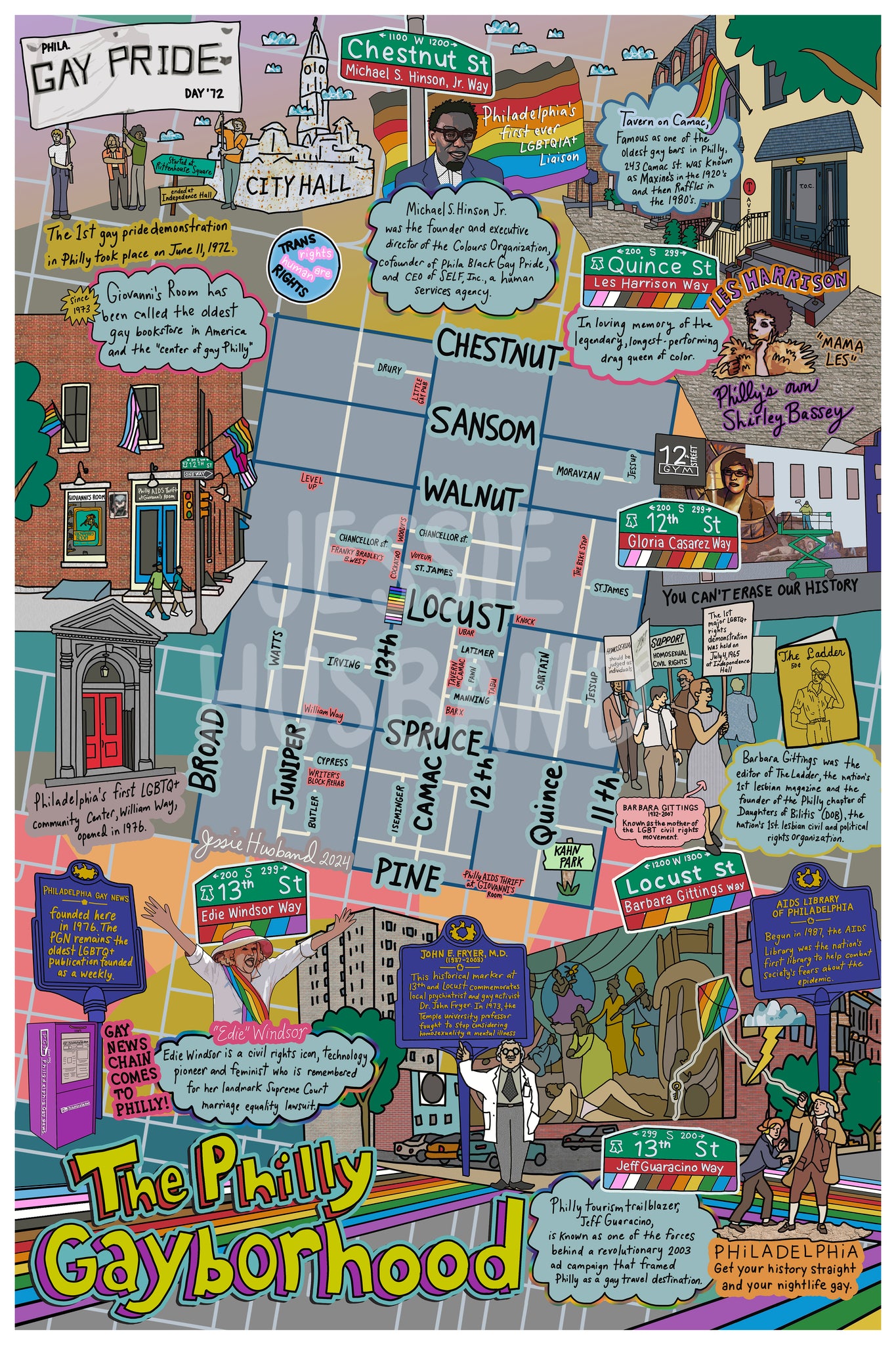 Map of the Philly Gayborhood, Philadelphia, Map Art, Philly, Pennsylvania (customization and framing options) - Jessie husband