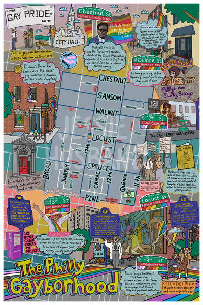 Map of the Philly Gayborhood, Philadelphia, Map Art, Philly, Pennsylvania (customization and framing options) - Jessie husband