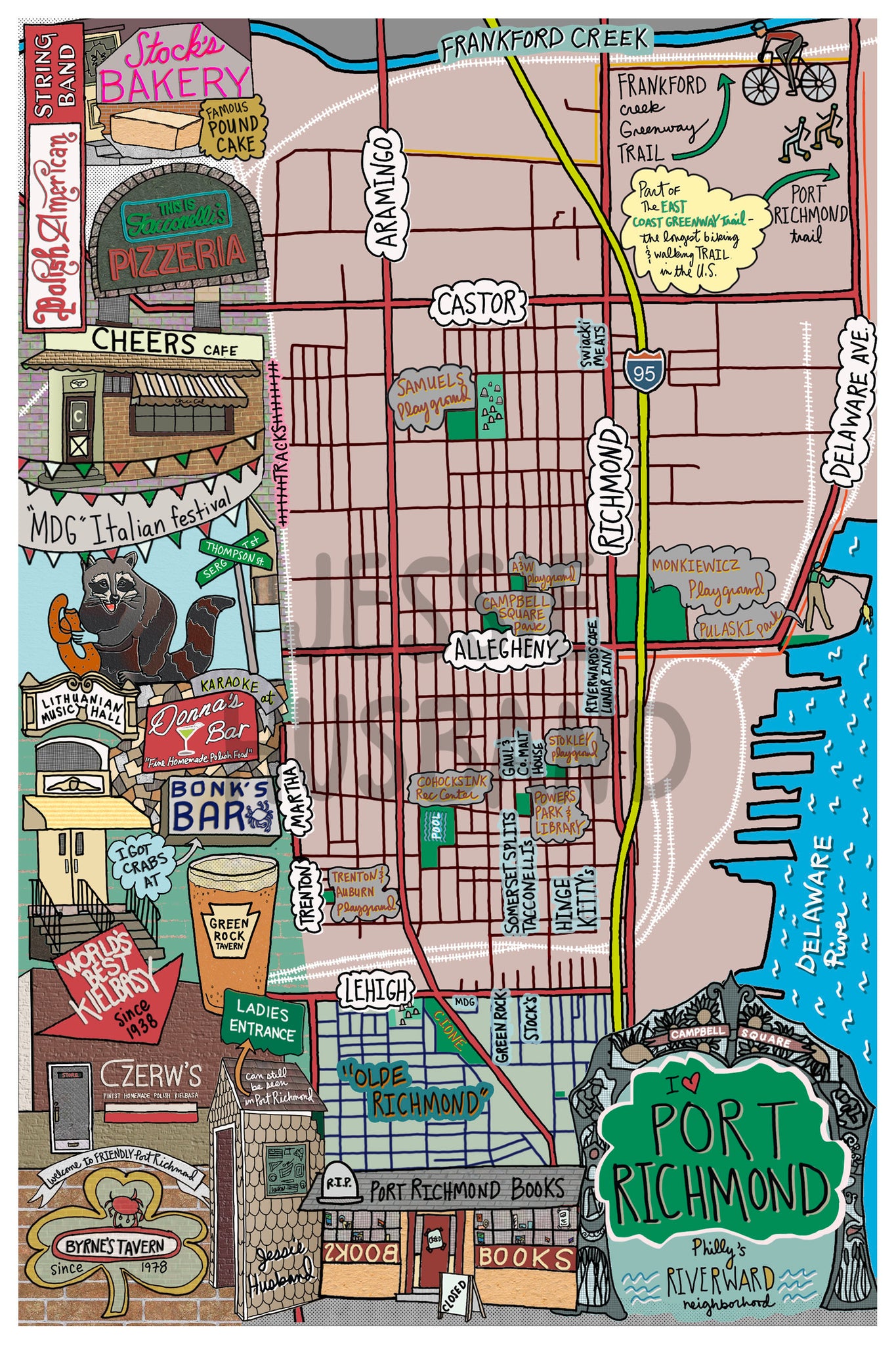 Map of Port Richmond, Philadelphia (customization and framing options available) - Jessie husband