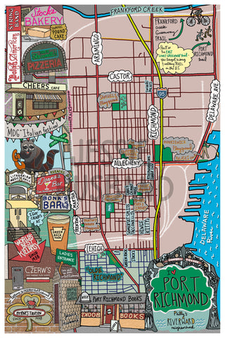 Map of Port Richmond, Philadelphia (customization and framing options available) - Jessie husband