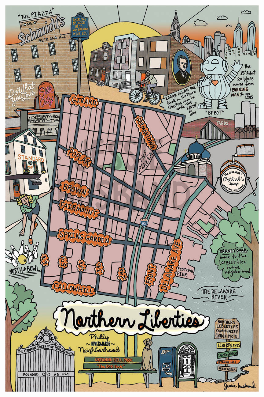 Map of Northern Liberties, Philadelphia (customization and framing options available) - Jessie husband