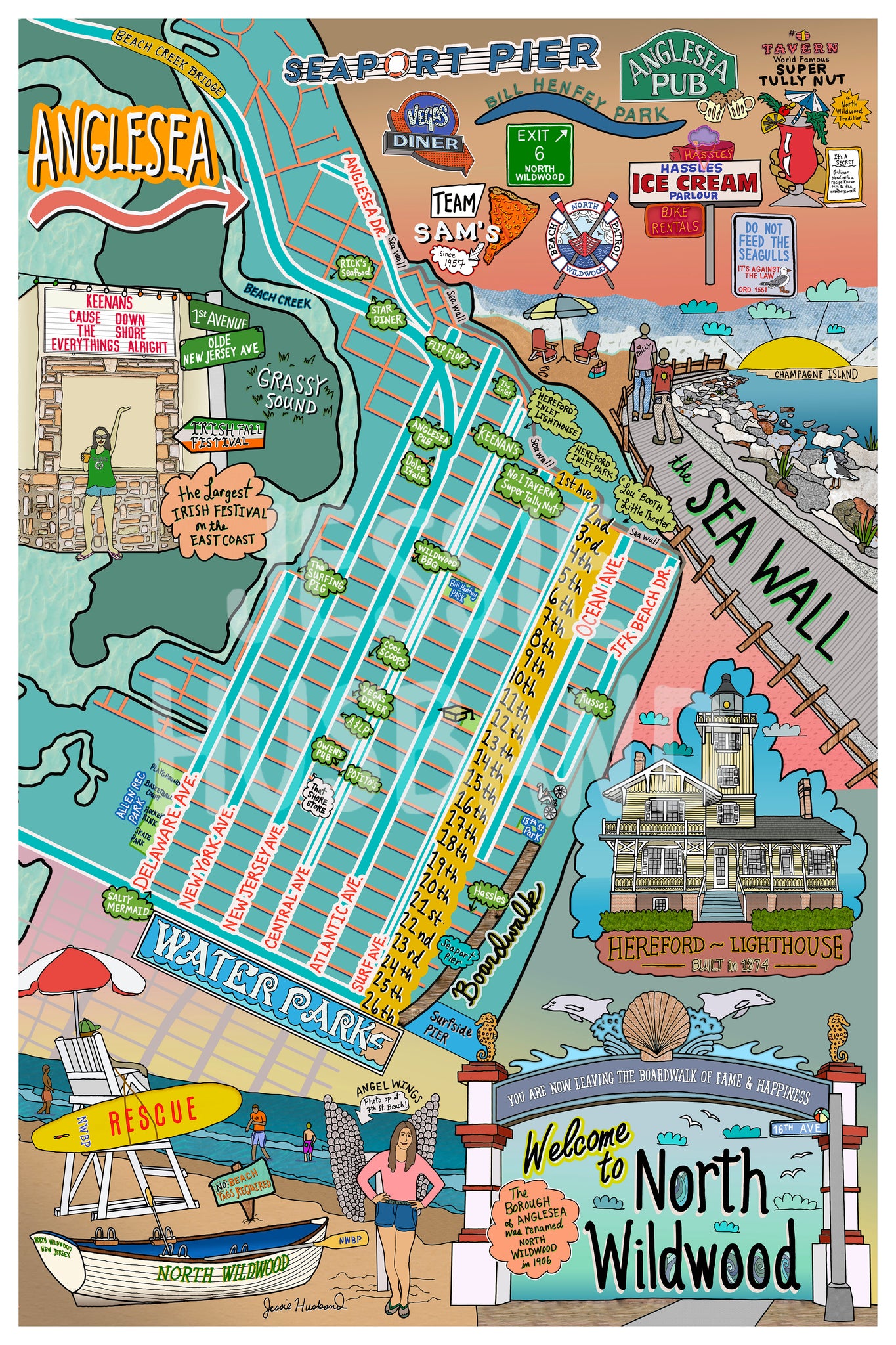 Map of North Wildwood, New Jersey (customization and framing options available) - Jessie husband