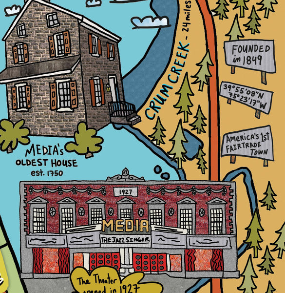 Map of Media, Pennsylvania (customization and framing options available) - Jessie husband