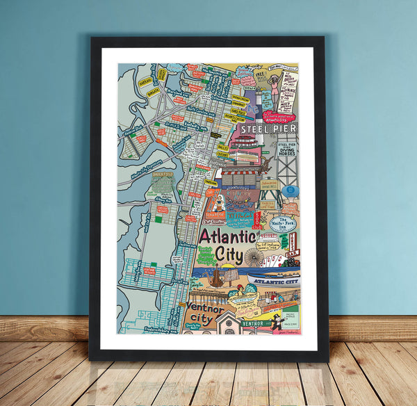 Map of Atlantic City, Ventnor City, New Jersey (customization and framing options available)