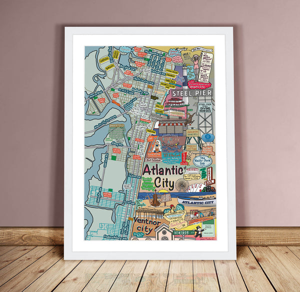 Map of Atlantic City, Ventnor City, New Jersey (customization and framing options available)