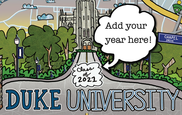Map of Duke University, Durham, North Carolina (customization and framing options available) - Jessie husband