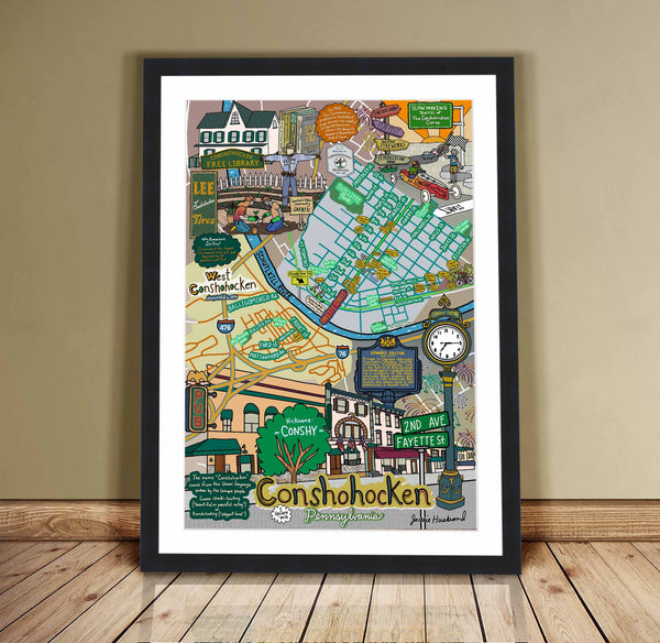 Map of Conshohocken, Pennsylvania (customization and framing options available)