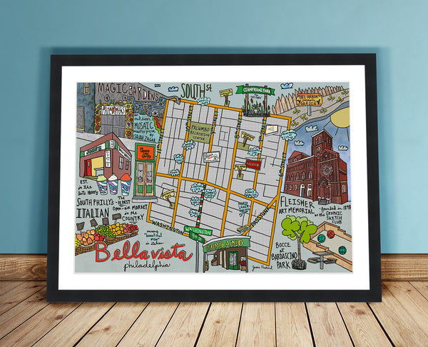 Map of Bella Vista, Philadelphia (customization and framing options available) - Jessie husband