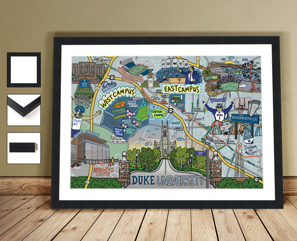 Map of Duke University, Durham, North Carolina (customization and framing options available) - Jessie husband
