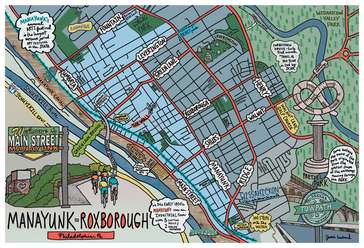 Map of Manayunk / Roxborough, Philadelphia (customization and framing options available) - Jessie husband