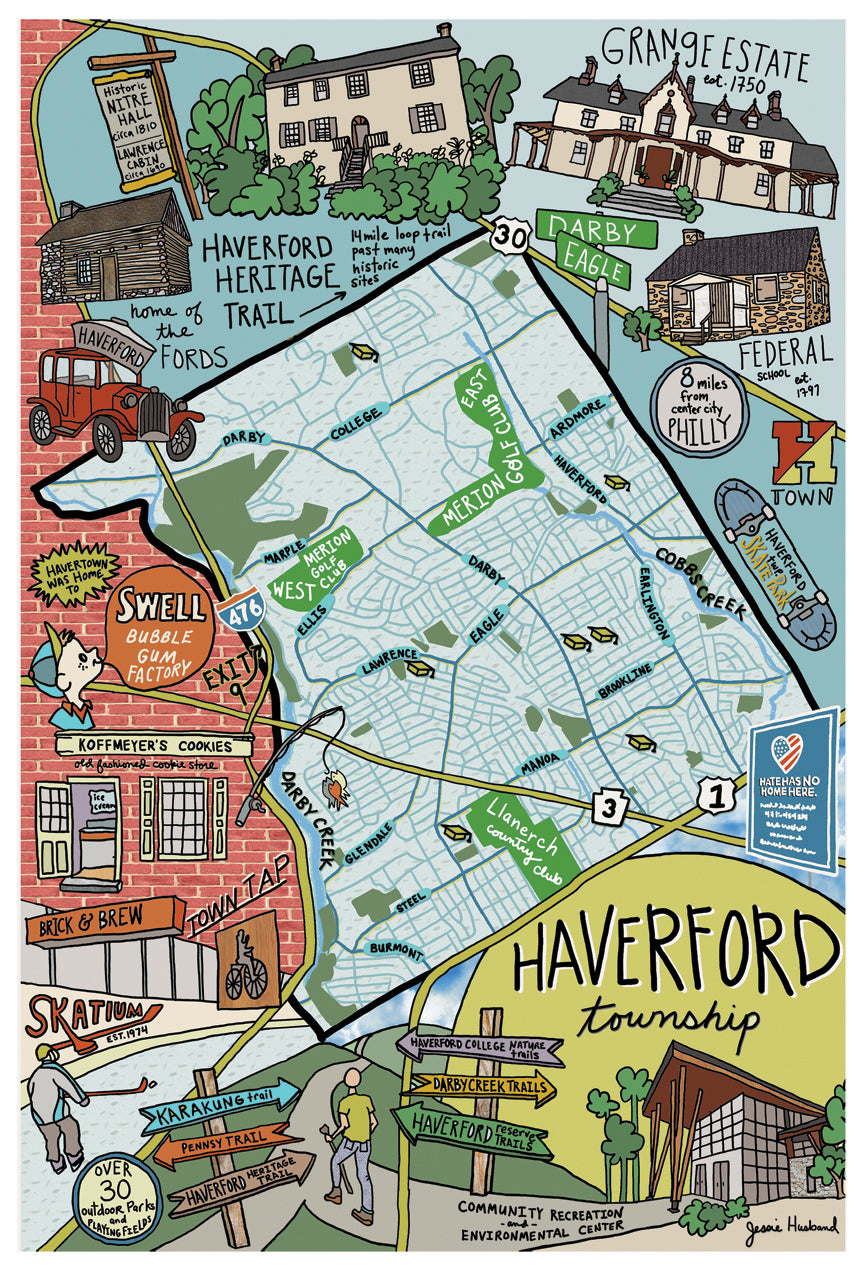 Map of Haverford Township, Pennsylvania (customization and framing options available) - Jessie husband