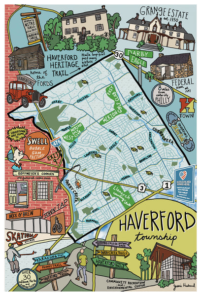 Map of Haverford Township, Pennsylvania (customization and framing options available) - Jessie husband