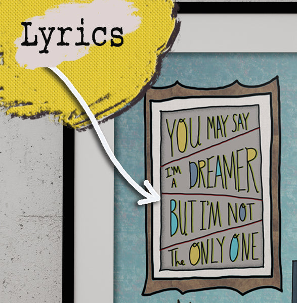 Custom & Personalized Song Lyric Art, record player, plant, lamp - Jessie husband