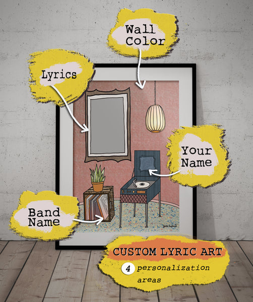 Custom & Personalized Song Lyric Art, record player, plant, lamp - Jessie husband