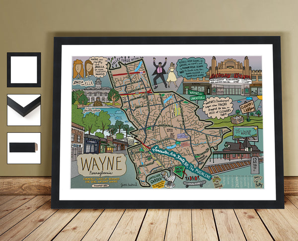 Map of Wayne, Pennsylvania (customization and framing options available) - Jessie husband