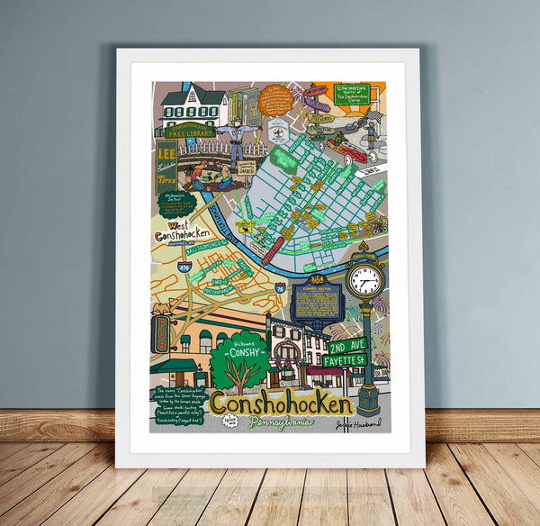 Map of Conshohocken, Pennsylvania (customization and framing options available)