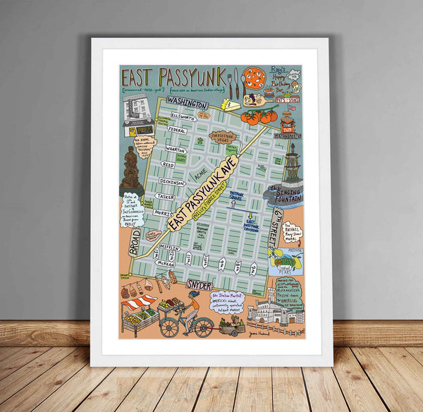 Map of East Passyunk, Philadelphia (customization and framing options available) - Jessie husband