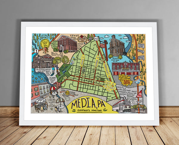 Map of Media, Pennsylvania (customization and framing options available) - Jessie husband