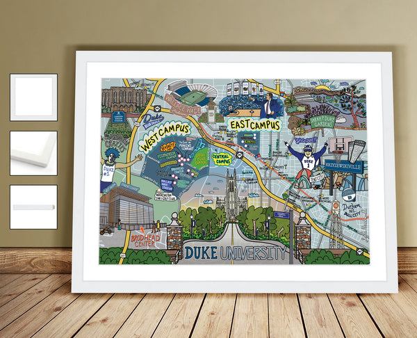 Map of Duke University, Durham, North Carolina (customization and framing options available) - Jessie husband