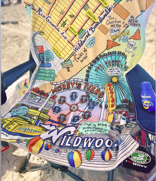 Map of Wildwood, NJ Beach Towel - Jessie husband