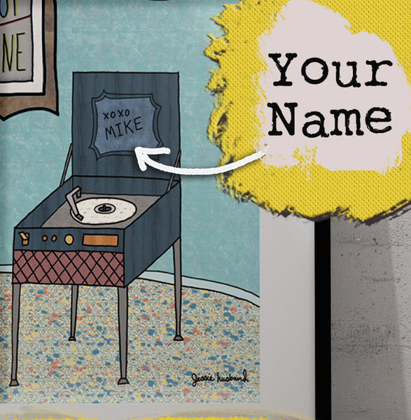 Custom & Personalized Song Lyric Art, record player, plant, lamp - Jessie husband