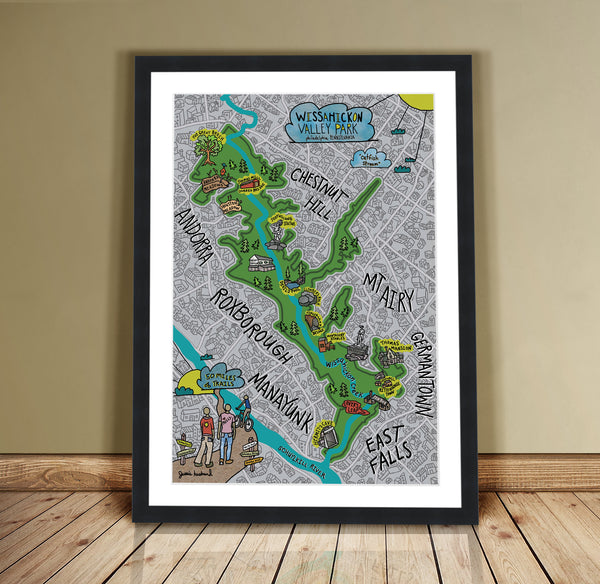 Map of Wissahickon Valley Park, Philadelphia Fairmount Park (customization and framing options available) - Jessie husband