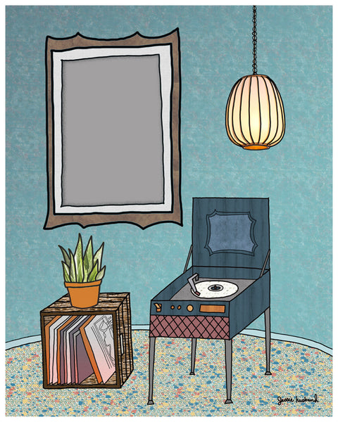 Custom & Personalized Song Lyric Art, record player, plant, lamp - Jessie husband