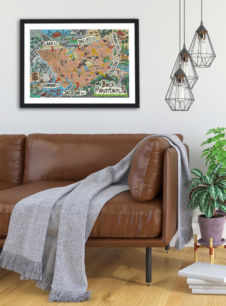 Map of The Back Mountain, PA (customization and framing options available)