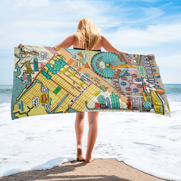 Map of Wildwood, NJ Beach Towel - Jessie husband