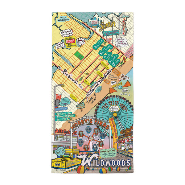 Map of Wildwood, NJ Beach Towel - Jessie husband
