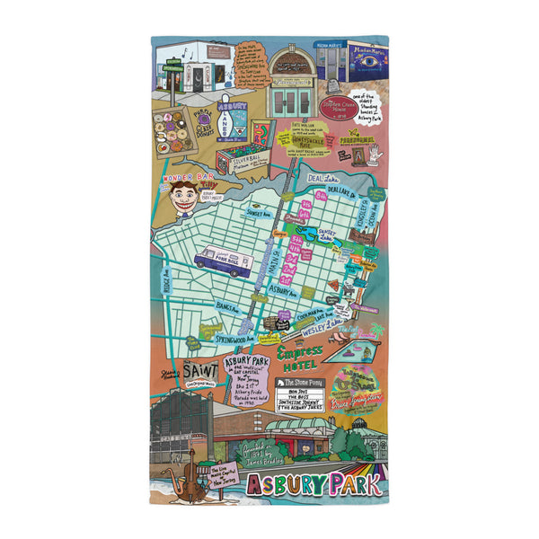 Map of Asbury Park, NJ Beach Towel