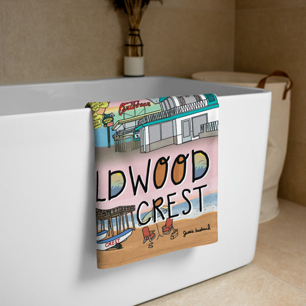 Map of Wildwood Crest, NJ Beach Towel - Jessie husband