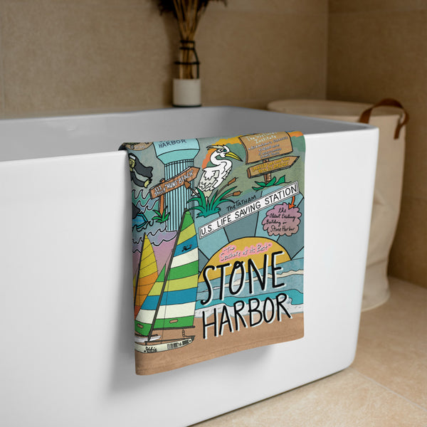 Map of Avalon and Stone Harbor Beach Towel - Jessie husband
